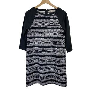 Ann Taylor LOFT Sz S Shift Dress Black White Striped Geometric 3/4 Sleeve Office